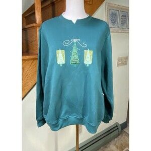 Kim Rogers Women Sz L Green Christmas Tree Sequin Long Sleeve Sweatshirt Holiday
